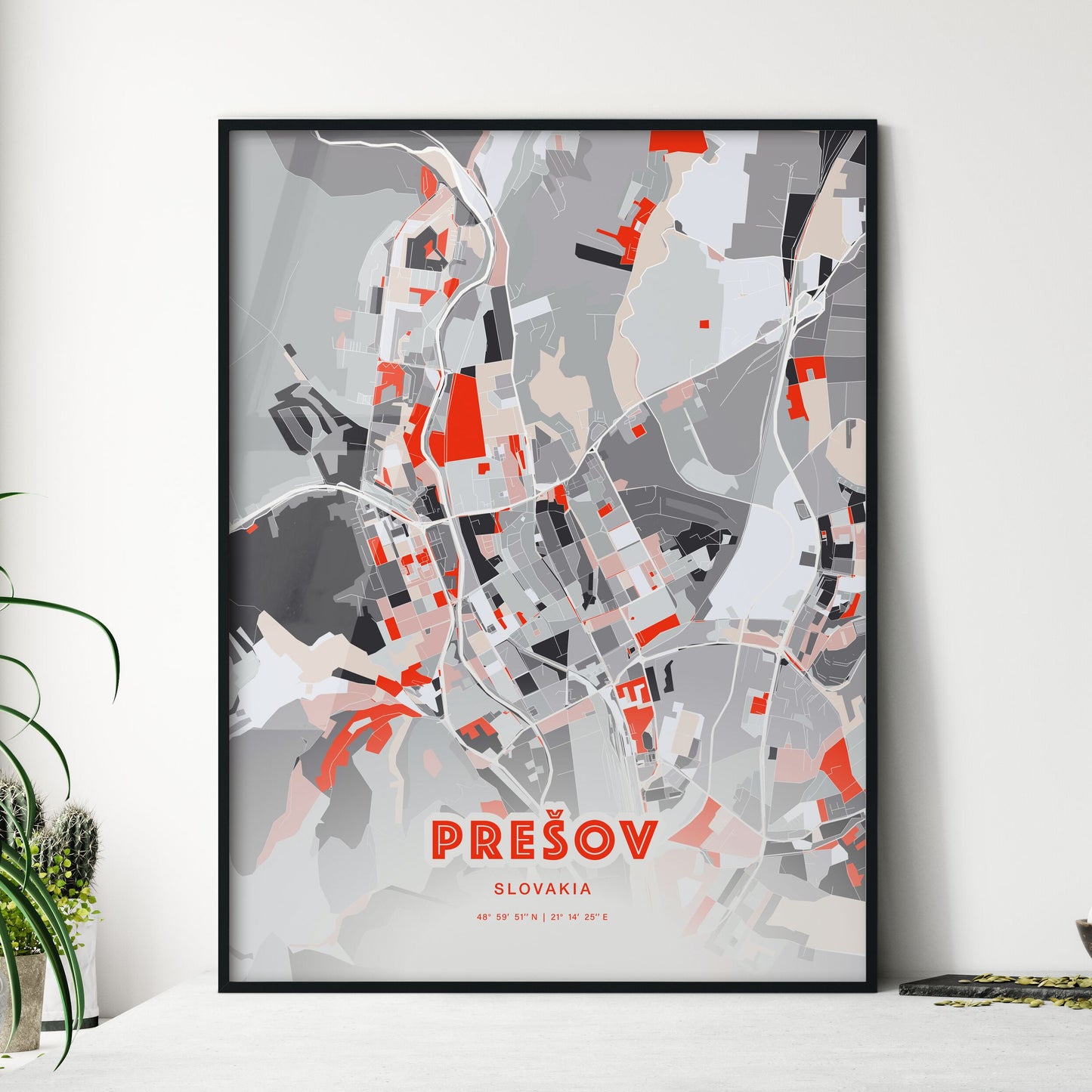 Colorful Prešov Slovakia Fine Art Map Modern Expressive