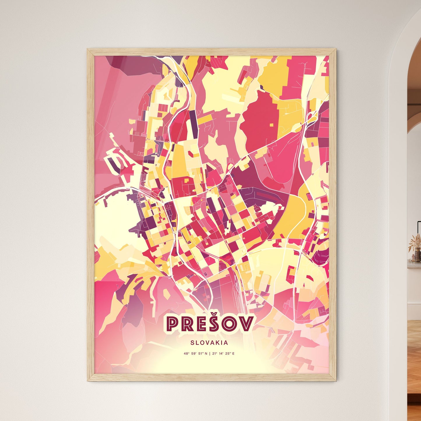 Colorful Prešov Slovakia Fine Art Map Hot Red