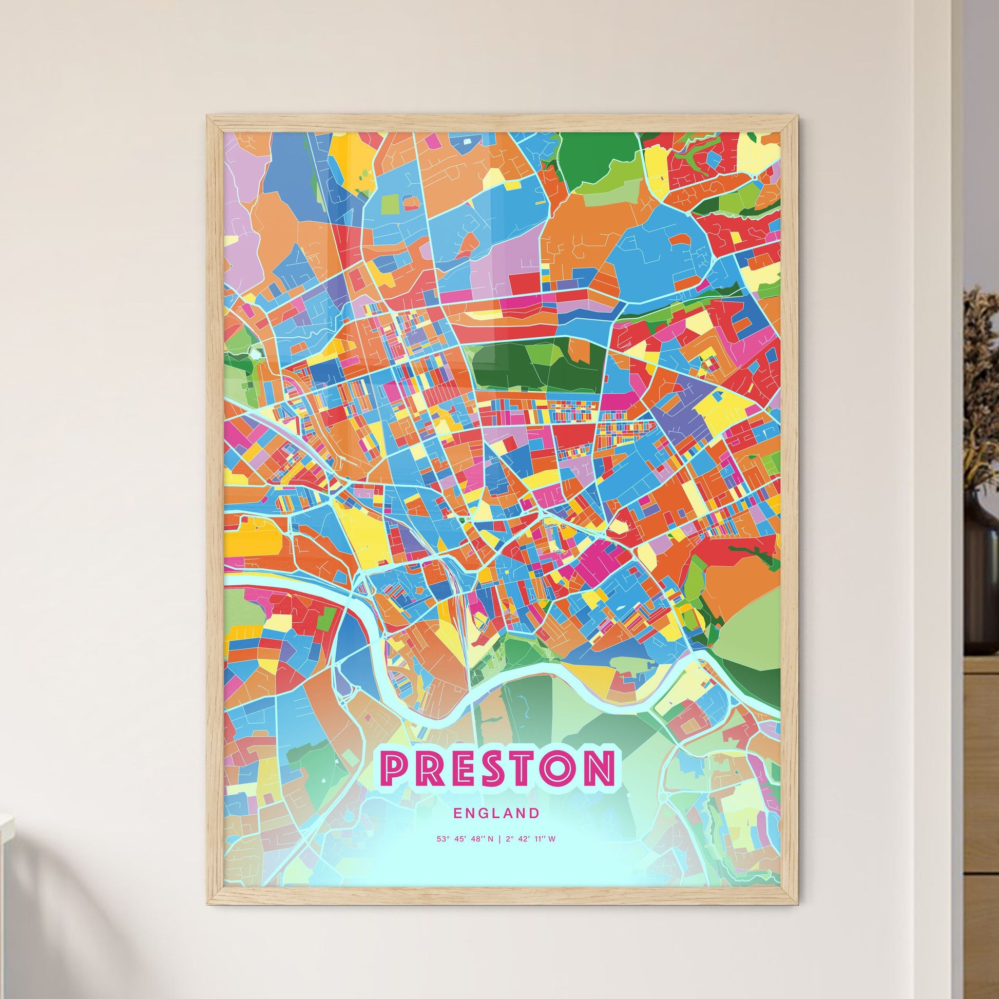 Colorful Preston England Fine Art Map Crazy Colors