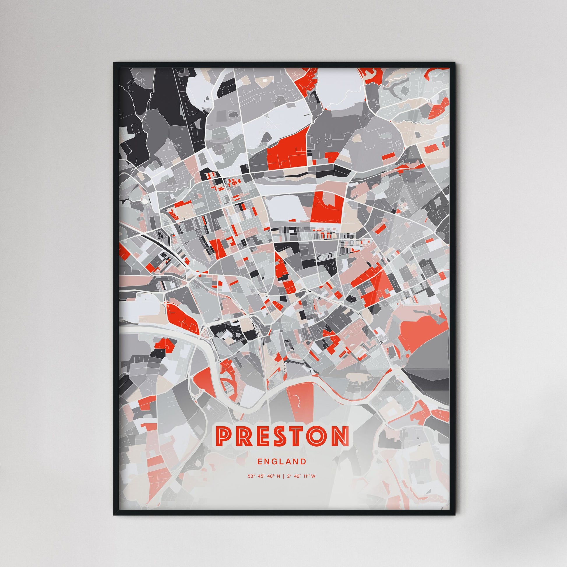 Colorful Preston England Fine Art Map Modern Expressive