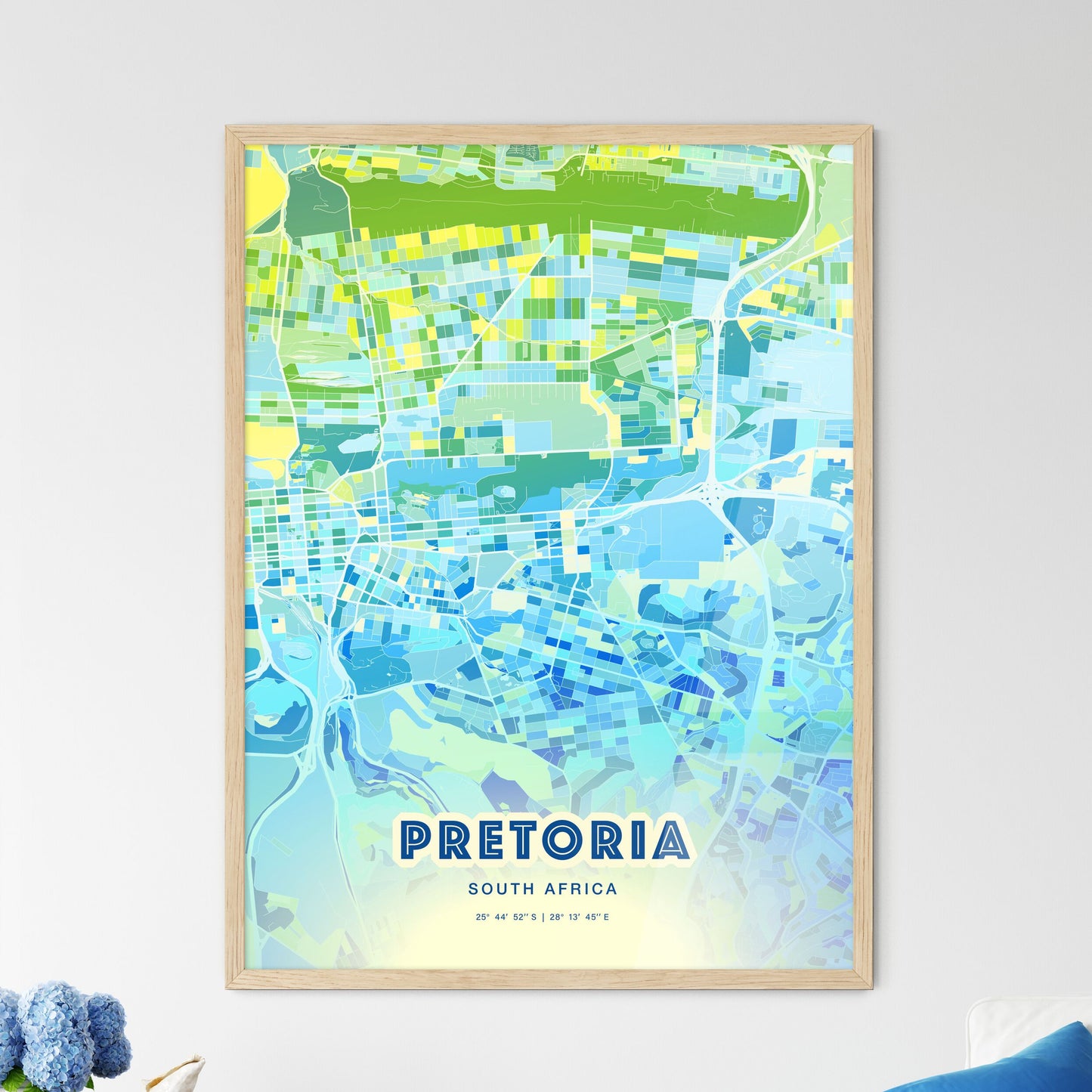 Colorful Pretoria South Africa Fine Art Map Cool Blue