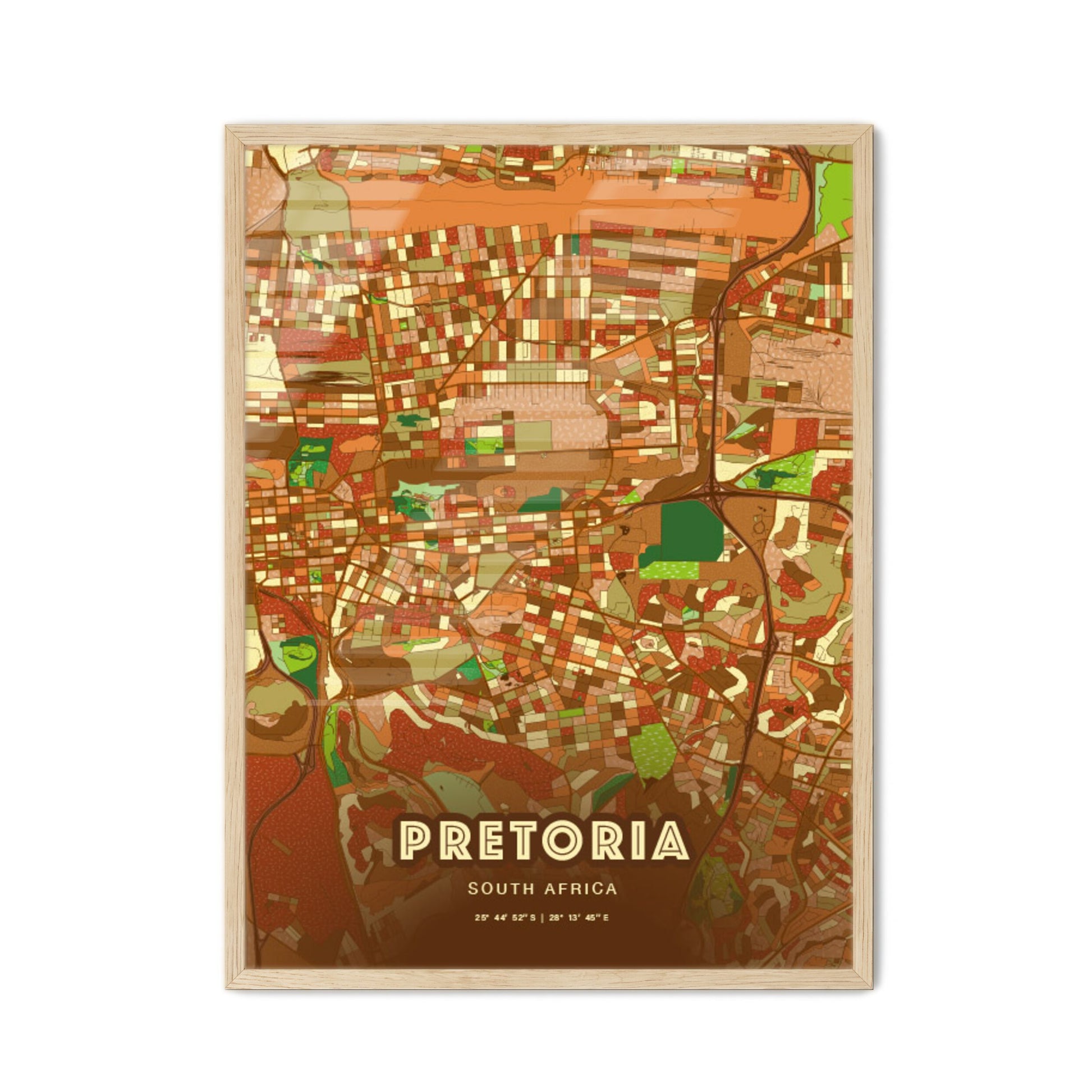 Colorful Pretoria South Africa Fine Art Map Farmhouse