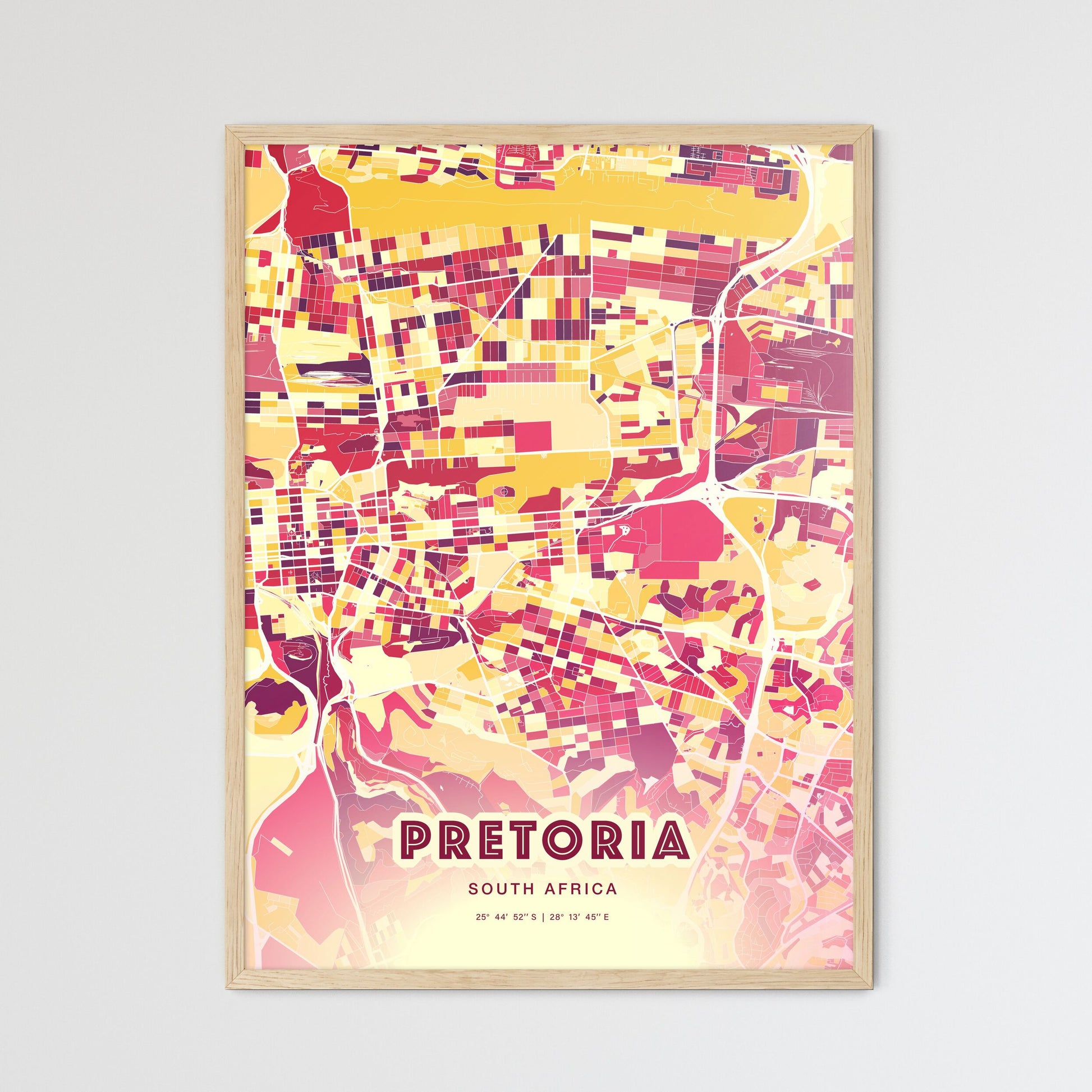 Colorful Pretoria South Africa Fine Art Map Hot Red