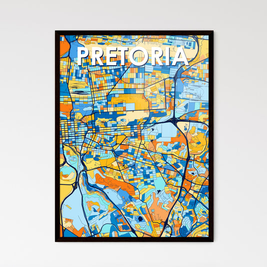 PRETORIA SOUTH AFRICA Vibrant Colorful Art Map Poster Blue Orange