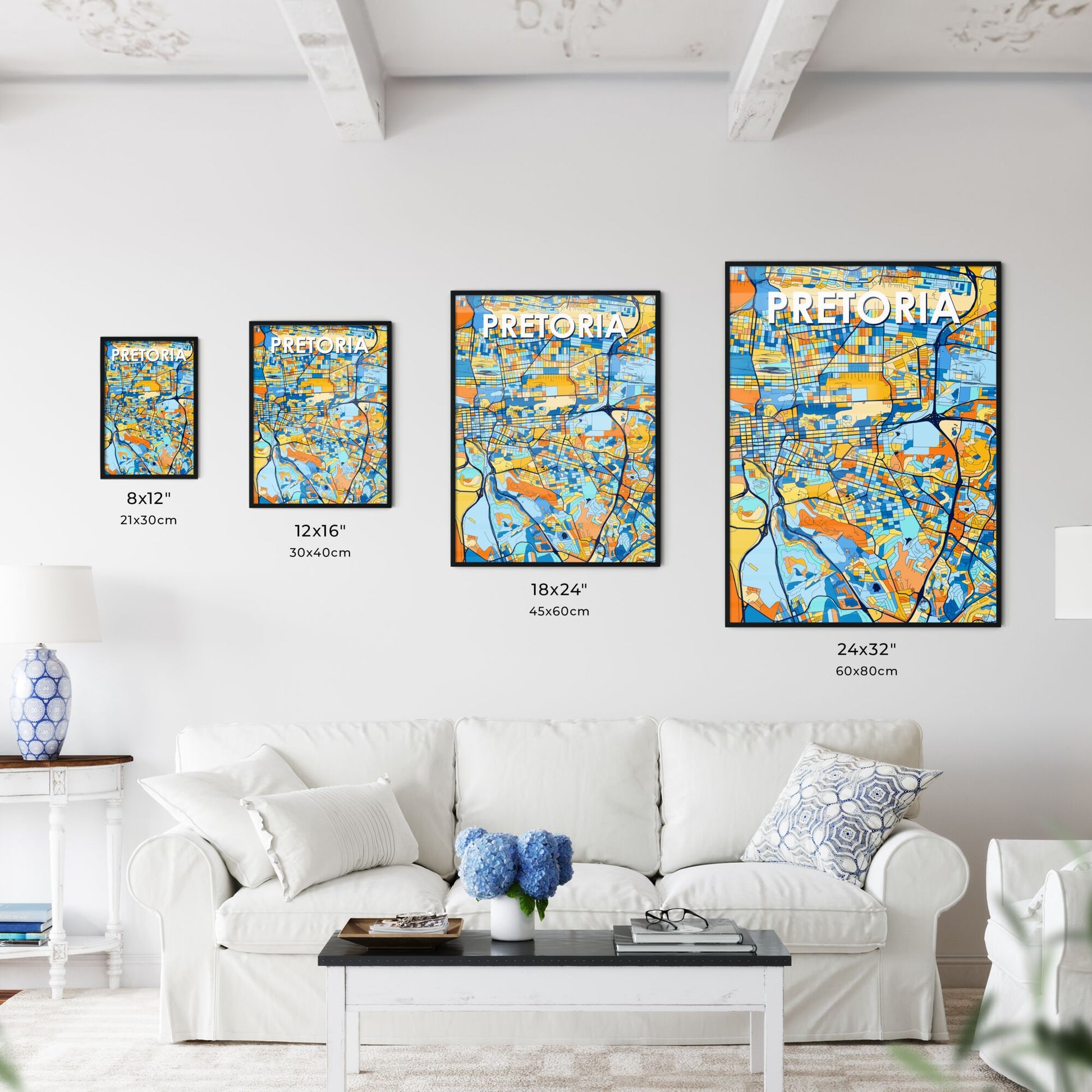 PRETORIA SOUTH AFRICA Vibrant Colorful Art Map Poster Blue Orange