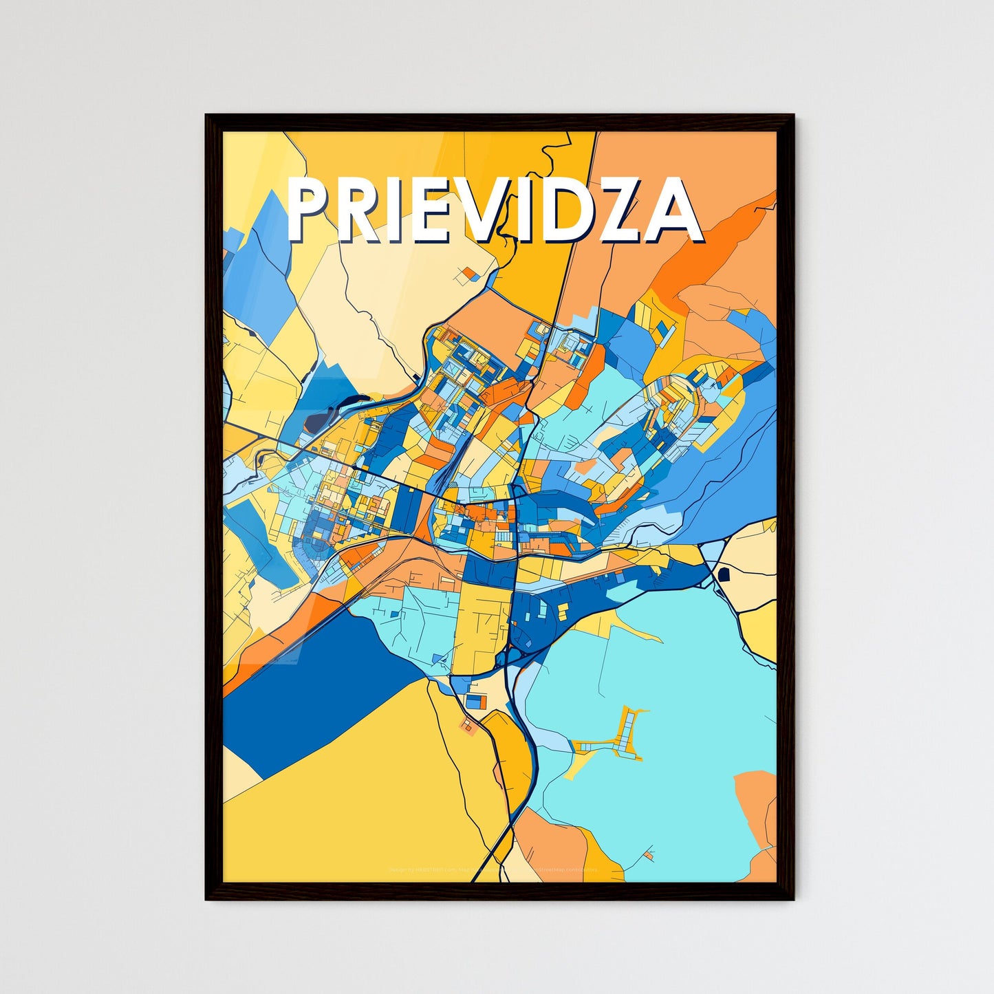 PRIEVIDZA SLOVAKIA Vibrant Colorful Art Map Poster Blue Orange