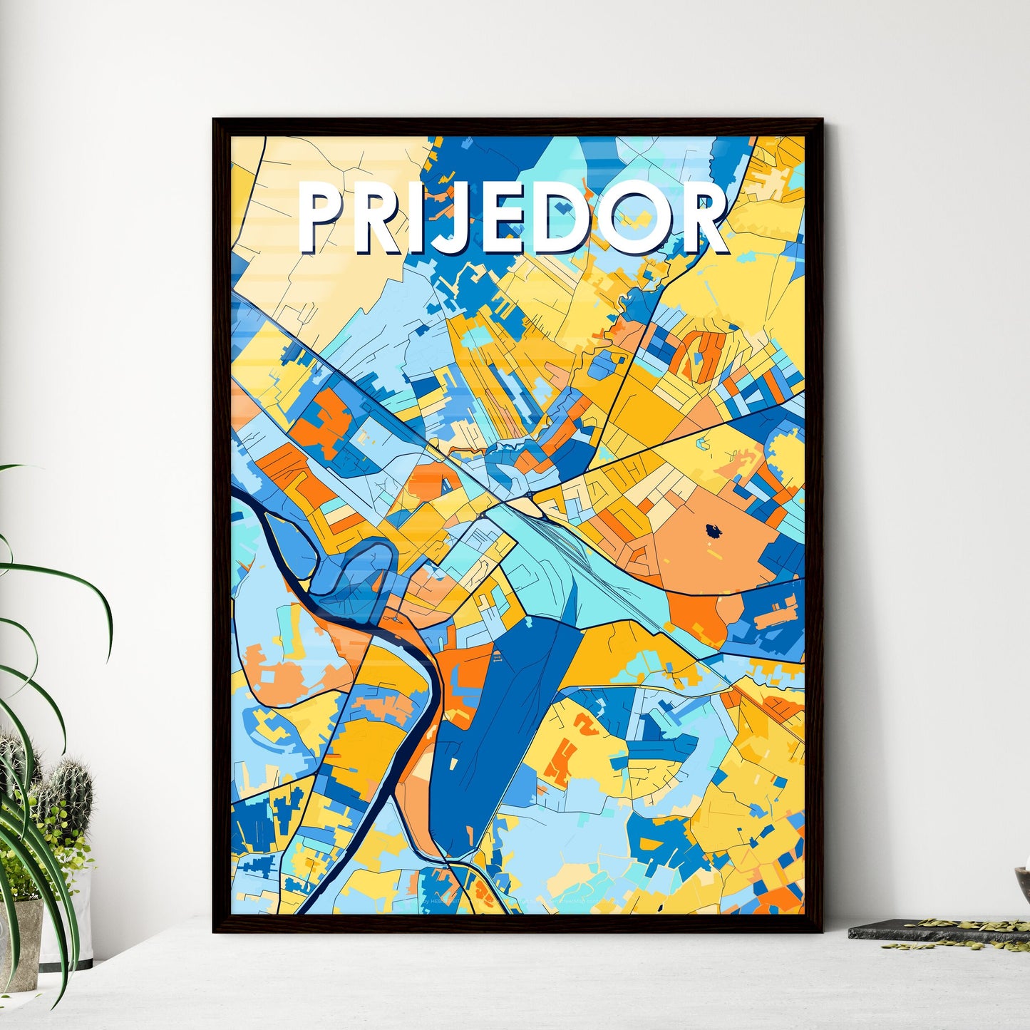 PRIJEDOR BOSNIA AND HERZEGOVINA Vibrant Colorful Art Map Poster Blue Orange