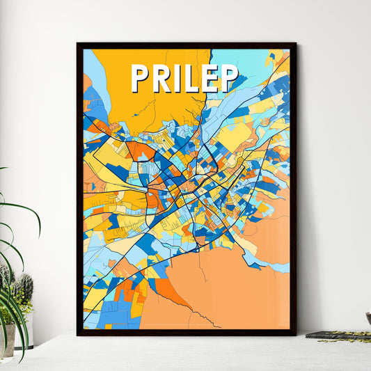 PRILEP NORTH MACEDONIA Vibrant Colorful Art Map Poster Blue Orange