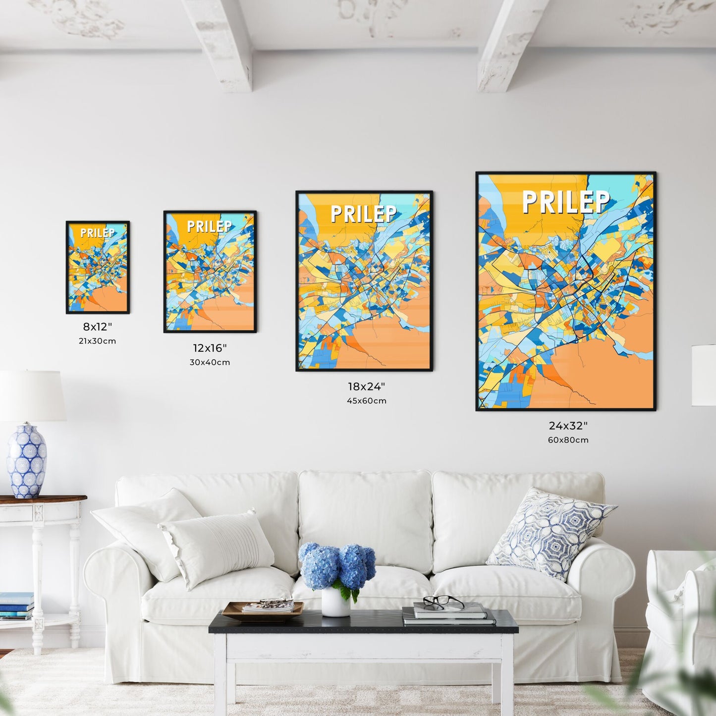 PRILEP NORTH MACEDONIA Vibrant Colorful Art Map Poster Blue Orange