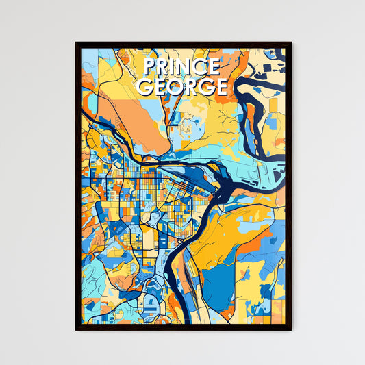 PRINCE GEORGE CANADA Vibrant Colorful Art Map Poster Blue Orange