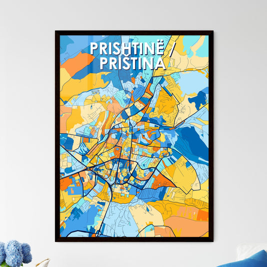 PRISHTINË / PRIŠTINA KOSOVO Vibrant Colorful Art Map Poster Blue Orange