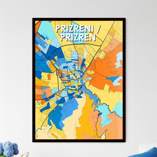 PRIZRENI / PRIZREN KOSOVO Vibrant Colorful Art Map Poster Blue Orange