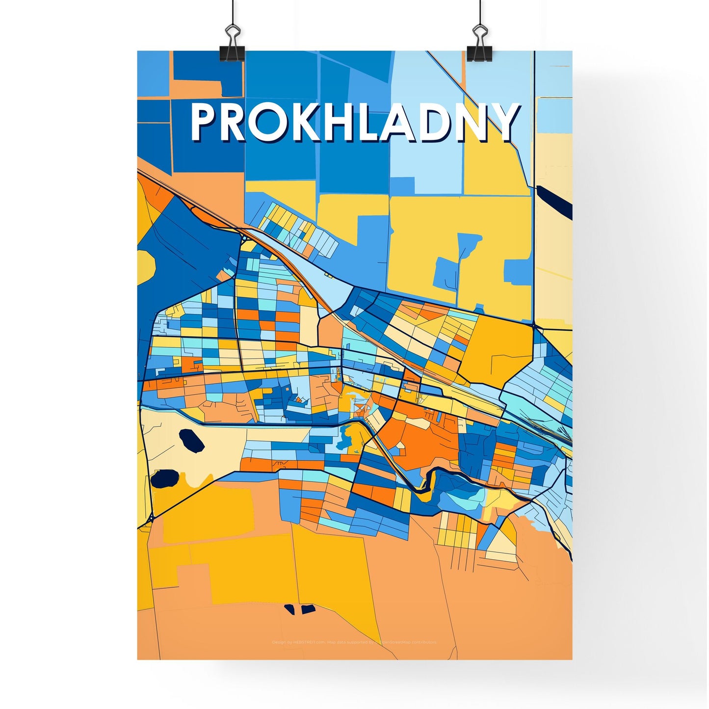 PROKHLADNY RUSSIA Vibrant Colorful Art Map Poster Blue Orange