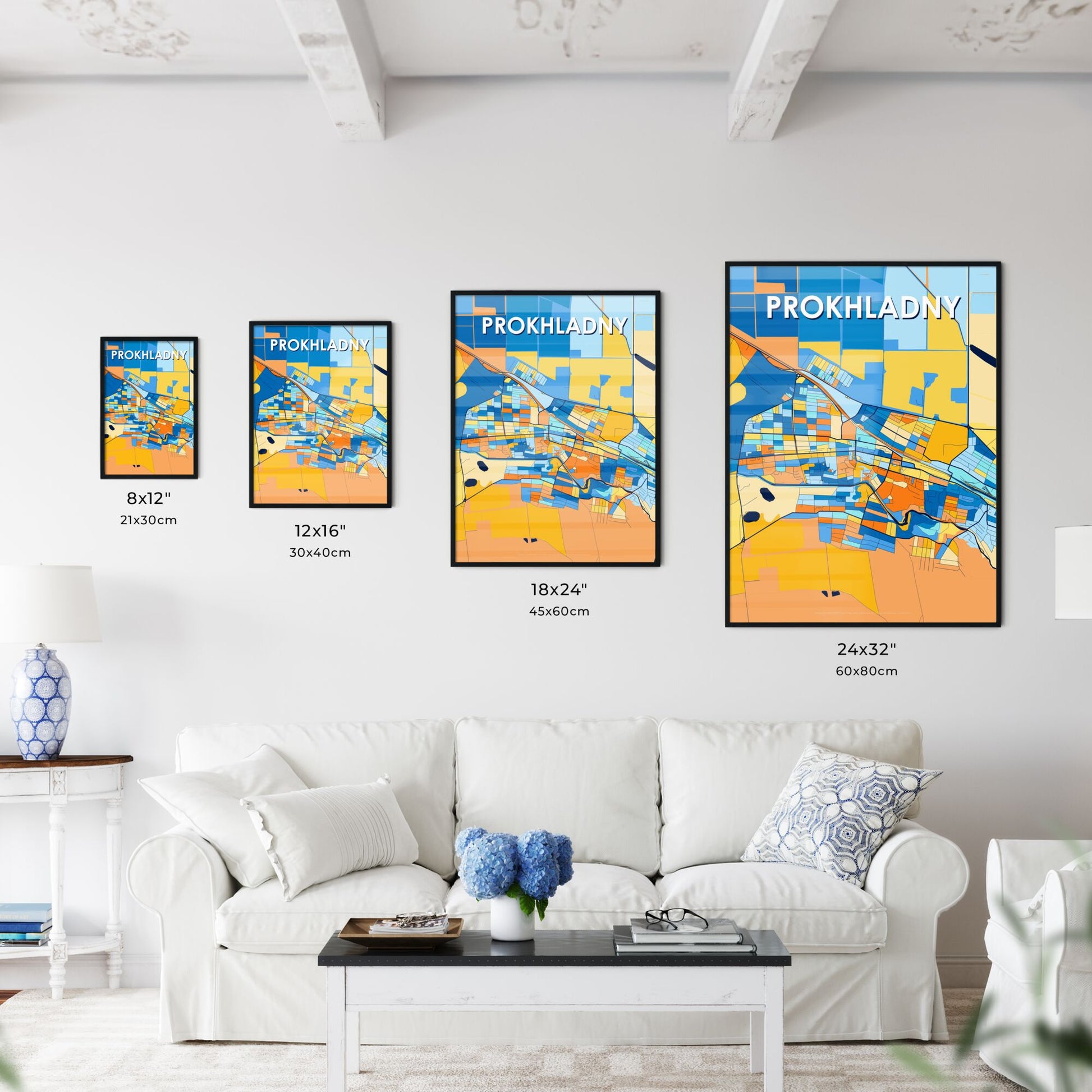 PROKHLADNY RUSSIA Vibrant Colorful Art Map Poster Blue Orange