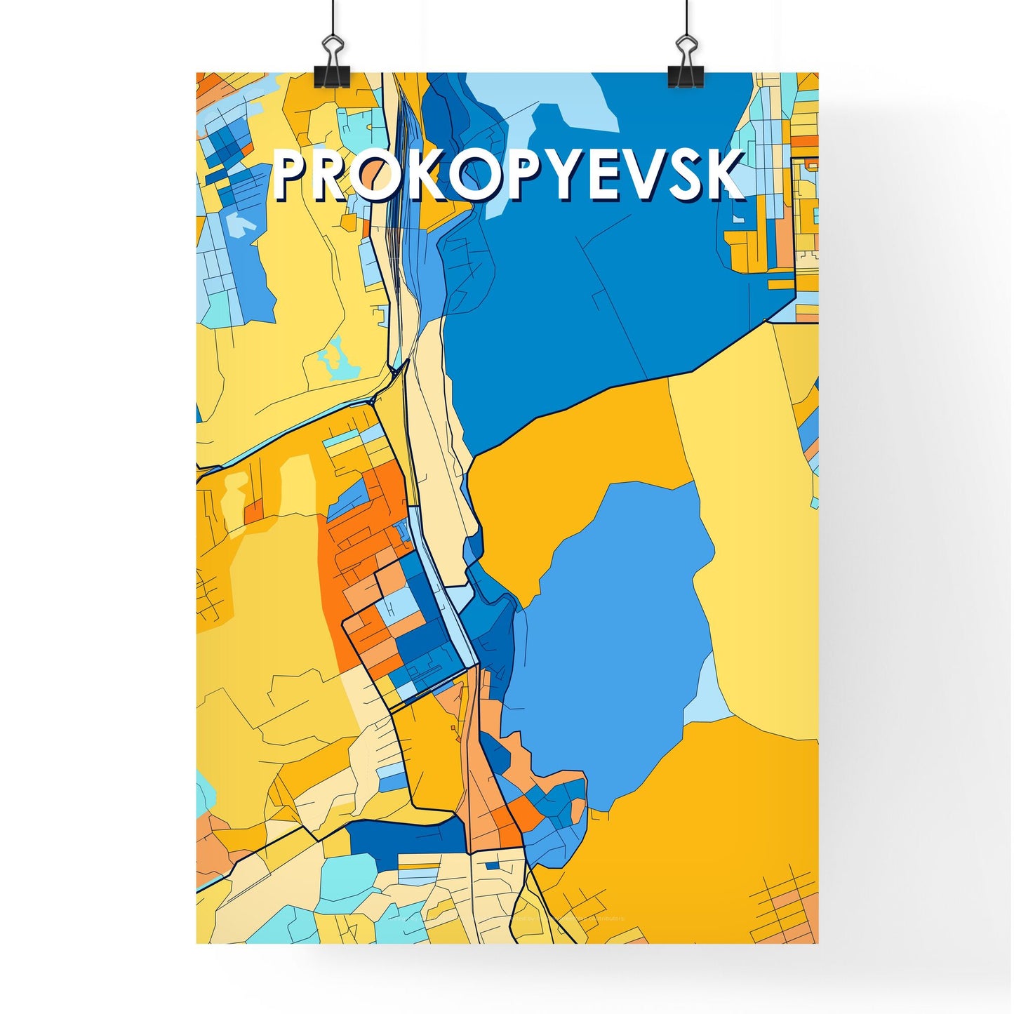 PROKOPYEVSK RUSSIA Vibrant Colorful Art Map Poster Blue Orange