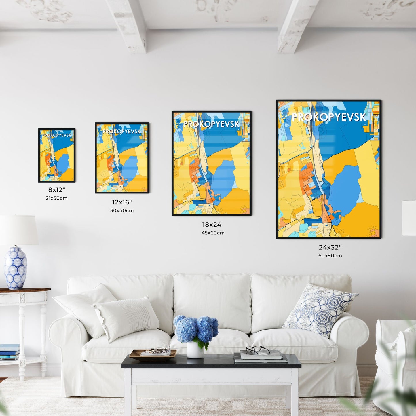 PROKOPYEVSK RUSSIA Vibrant Colorful Art Map Poster Blue Orange