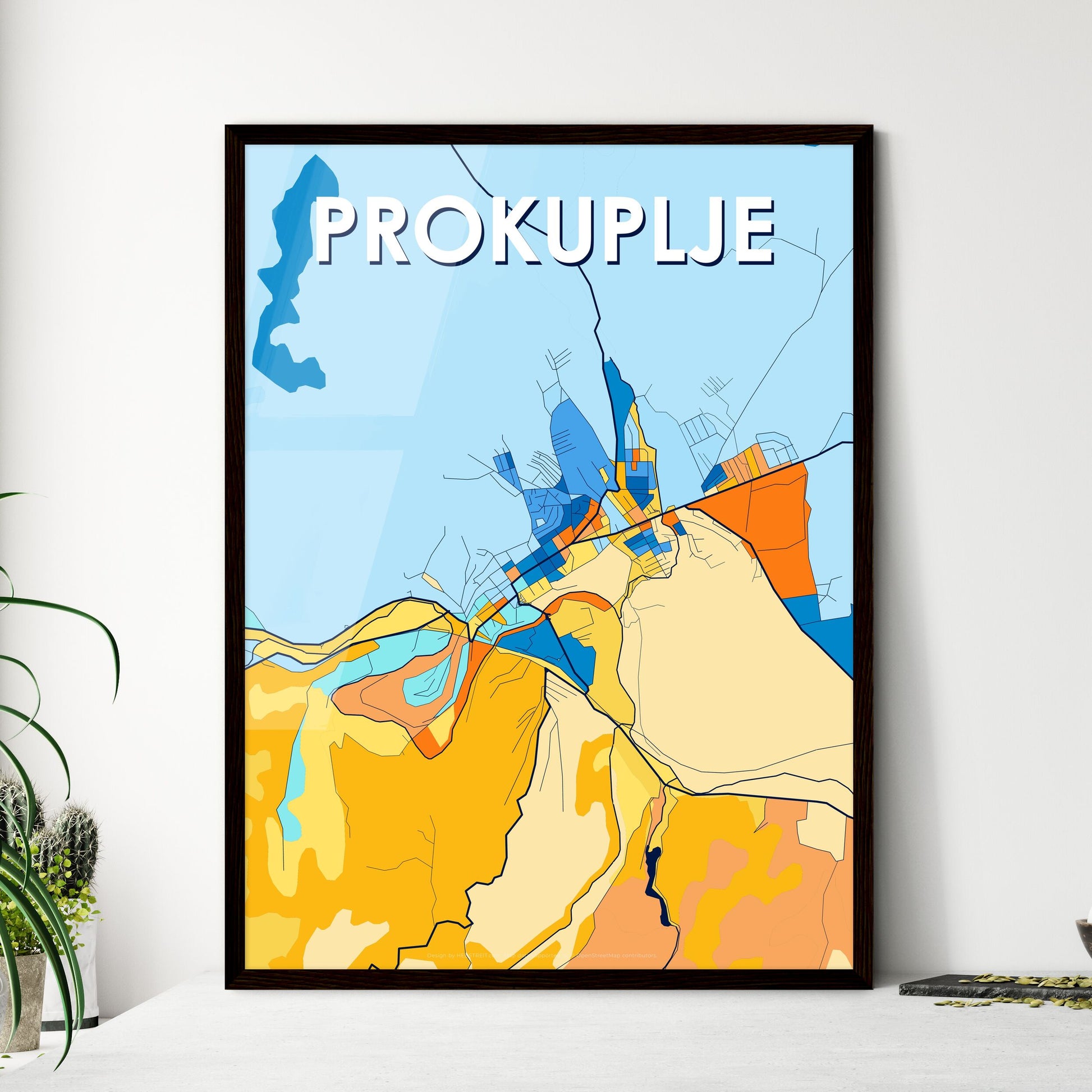 PROKUPLJE SERBIA Vibrant Colorful Art Map Poster Blue Orange