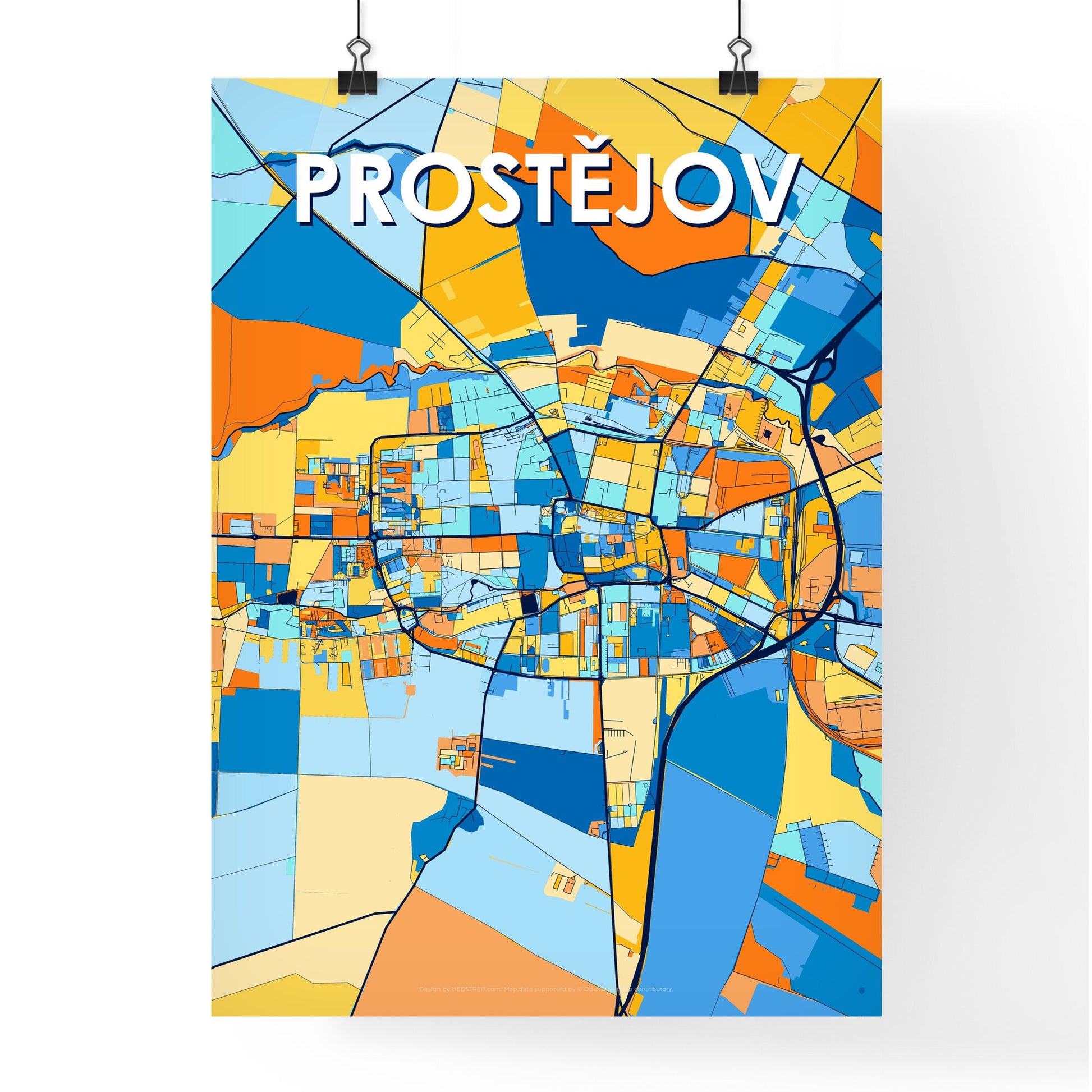 PROSTĚJOV CZECHIA Vibrant Colorful Art Map Poster Blue Orange