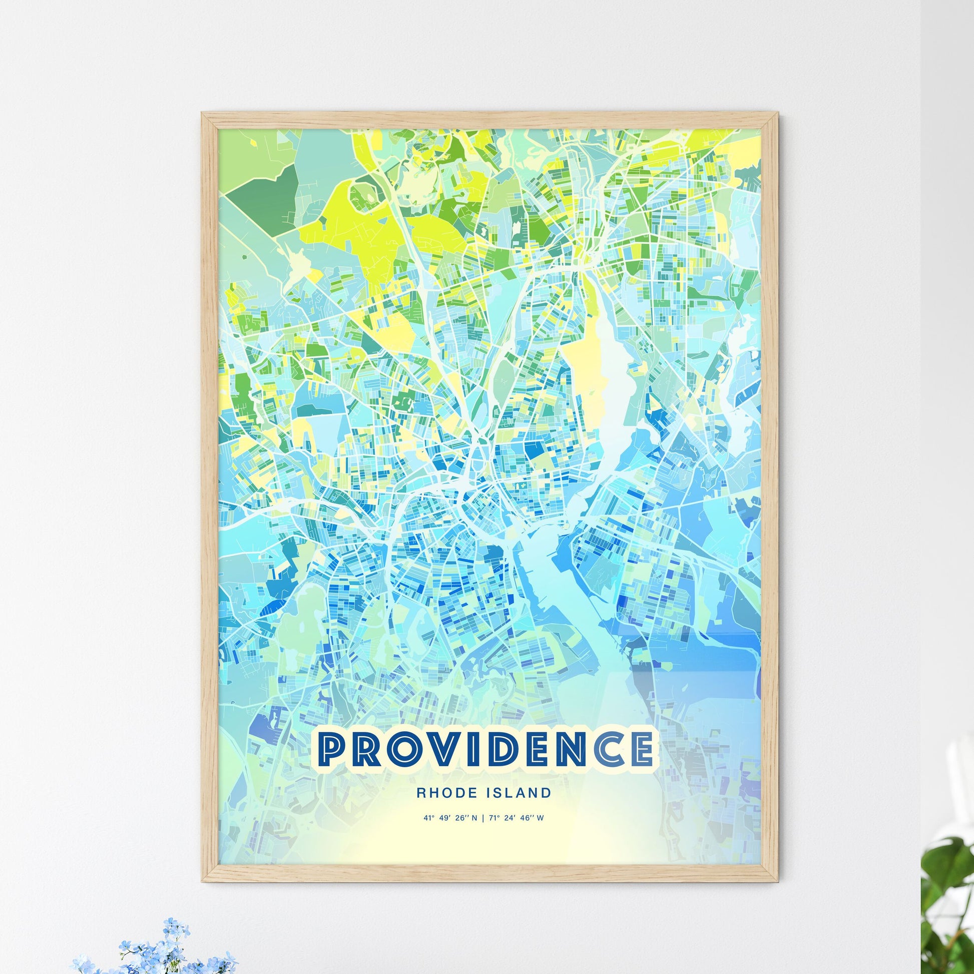 Colorful Providence Rhode Island Fine Art Map Cool Blue