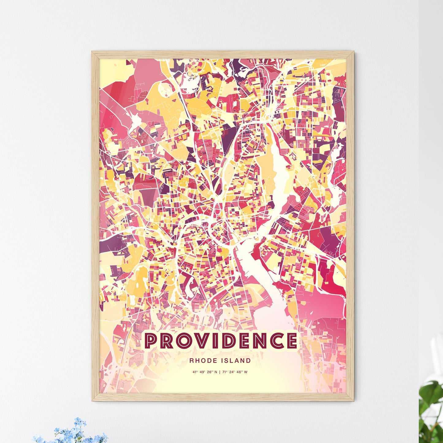 Colorful Providence Rhode Island Fine Art Map Hot Red