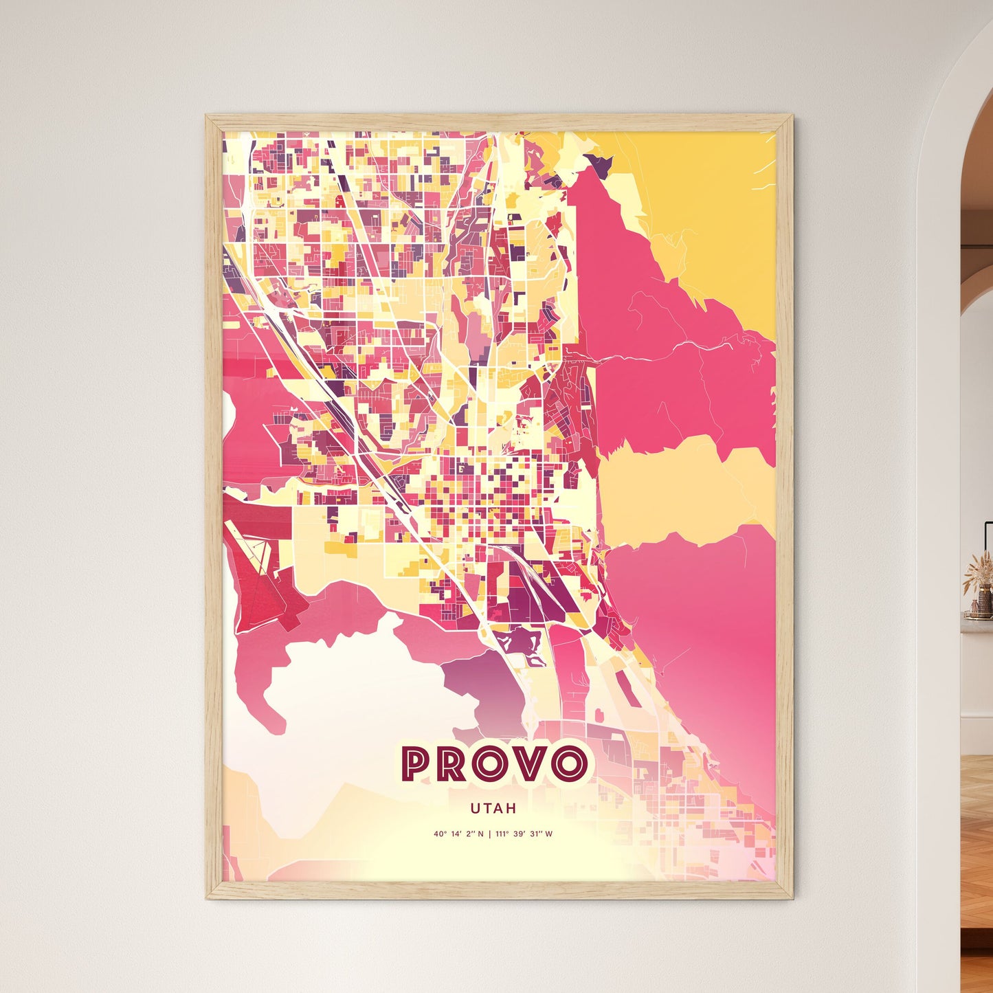 Colorful Provo Utah Fine Art Map Hot Red