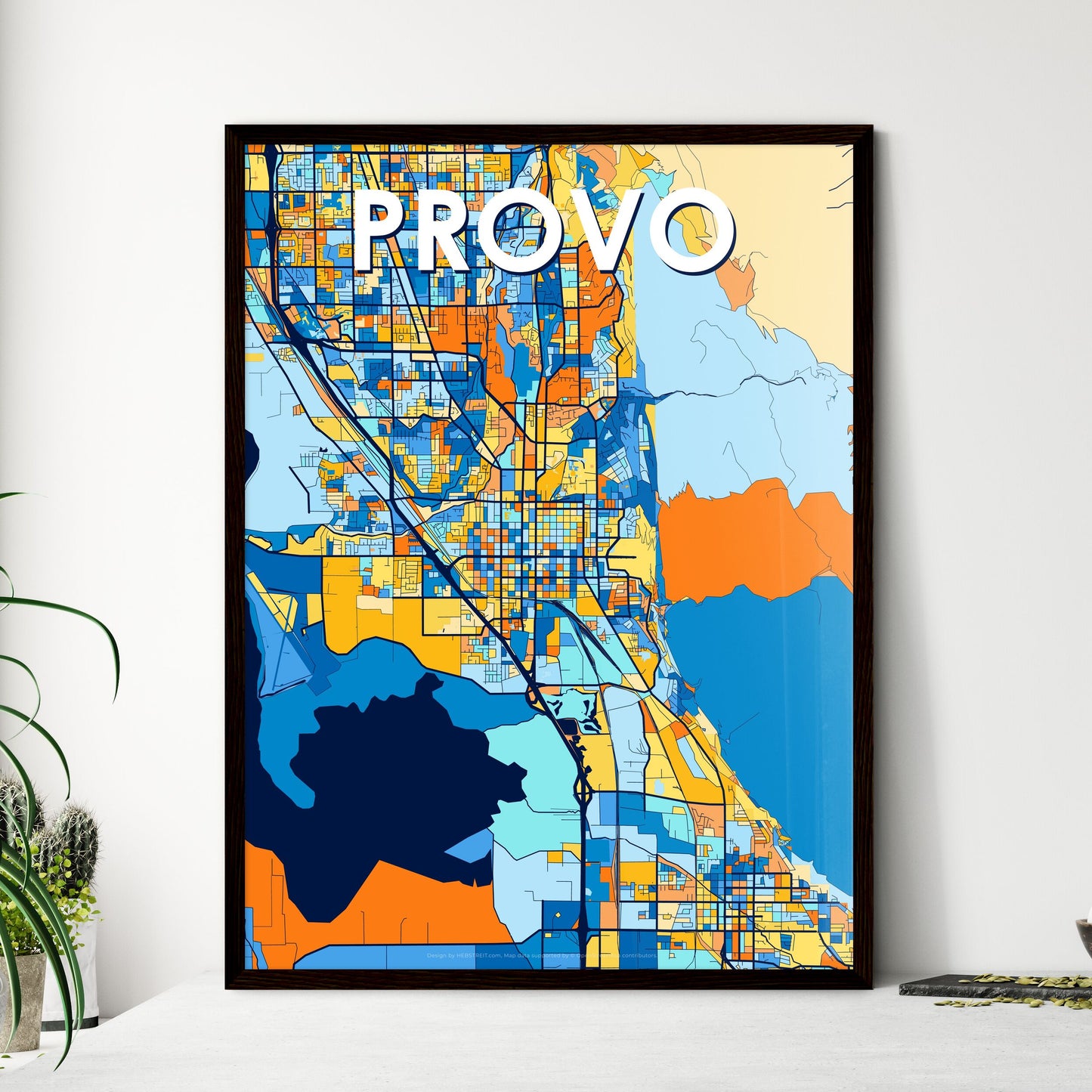 PROVO UTAH Vibrant Colorful Art Map Poster Blue Orange