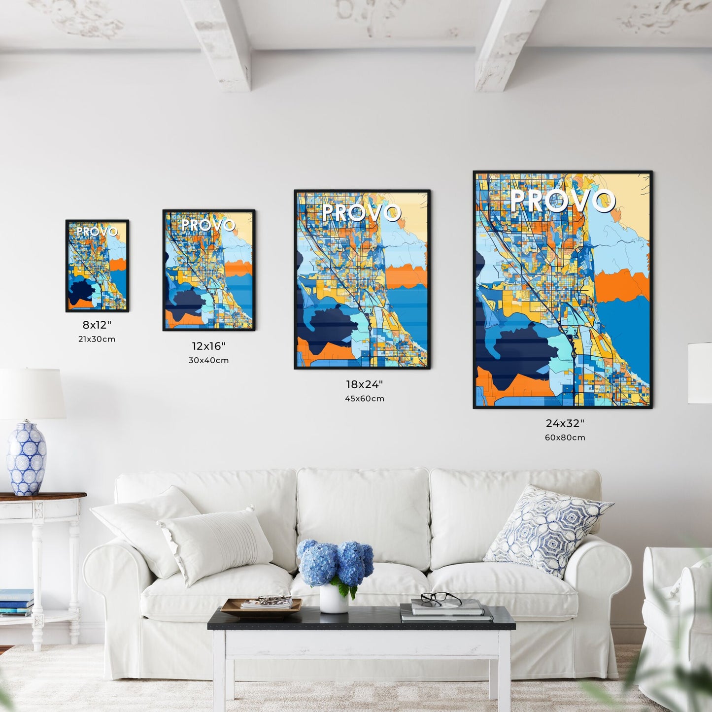 PROVO UTAH Vibrant Colorful Art Map Poster Blue Orange