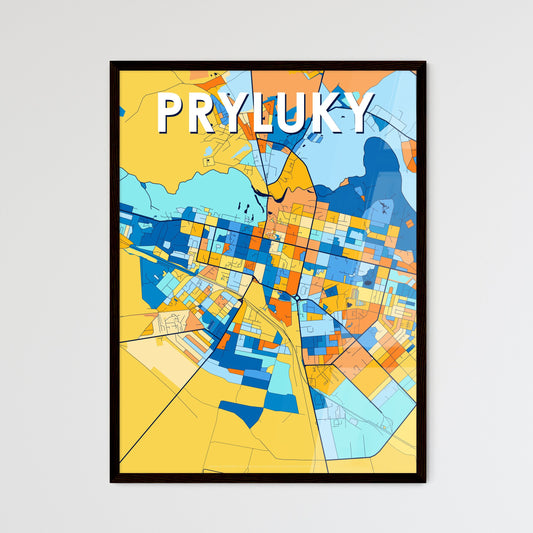 PRYLUKY UKRAINE Vibrant Colorful Art Map Poster Blue Orange