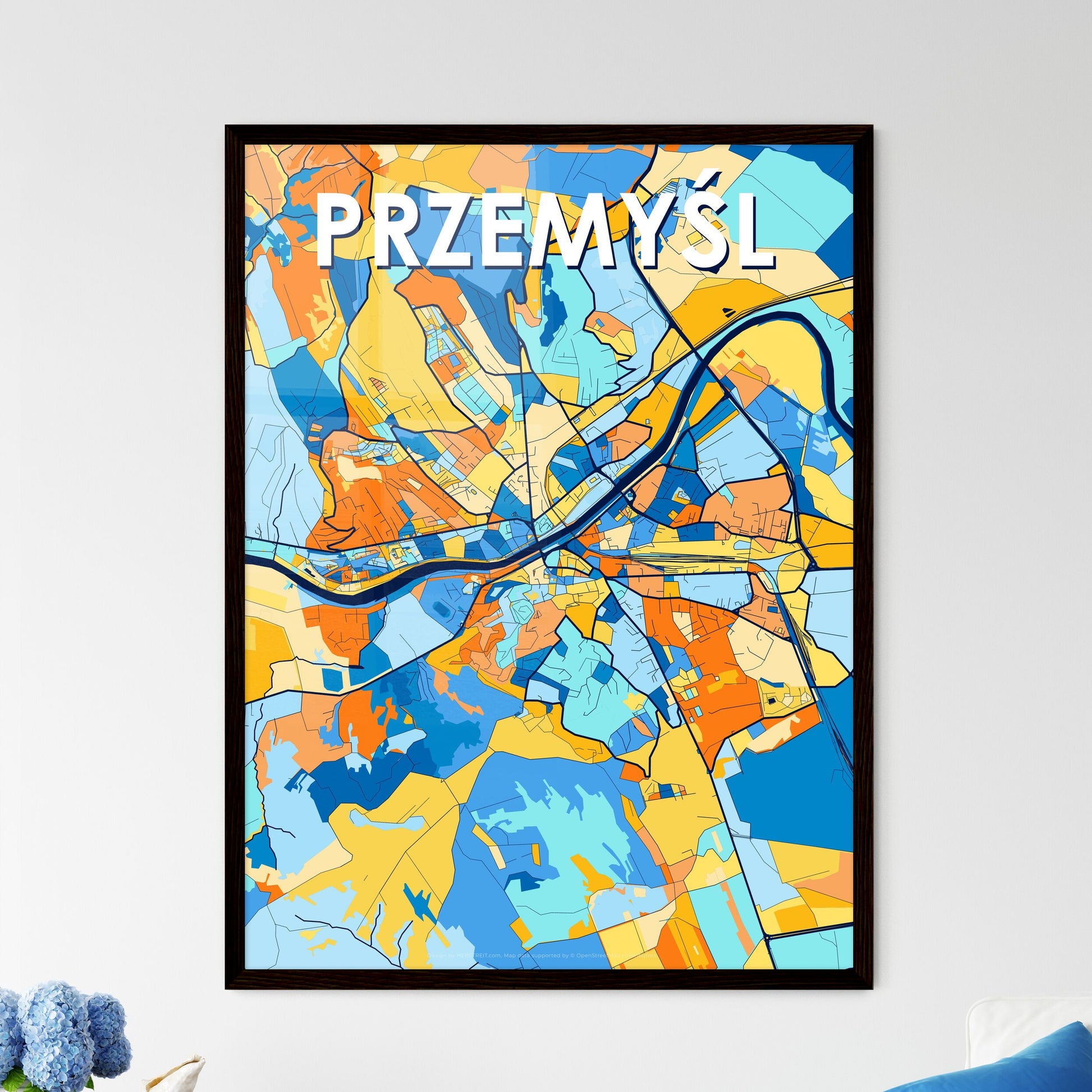 PRZEMYŚL POLAND Vibrant Colorful Art Map Poster Blue Orange