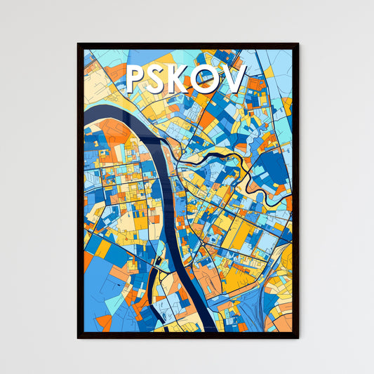 PSKOV RUSSIA Vibrant Colorful Art Map Poster Blue Orange