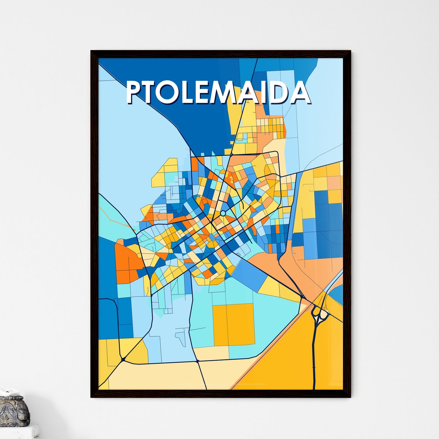 PTOLEMAIDA GREECE Vibrant Colorful Art Map Poster Blue Orange