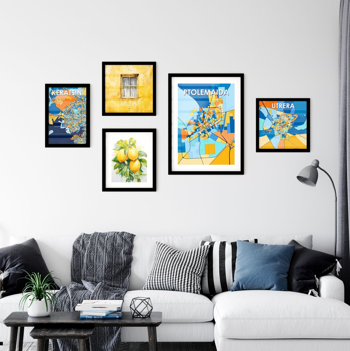 PTOLEMAIDA GREECE Vibrant Colorful Art Map Poster Blue Orange