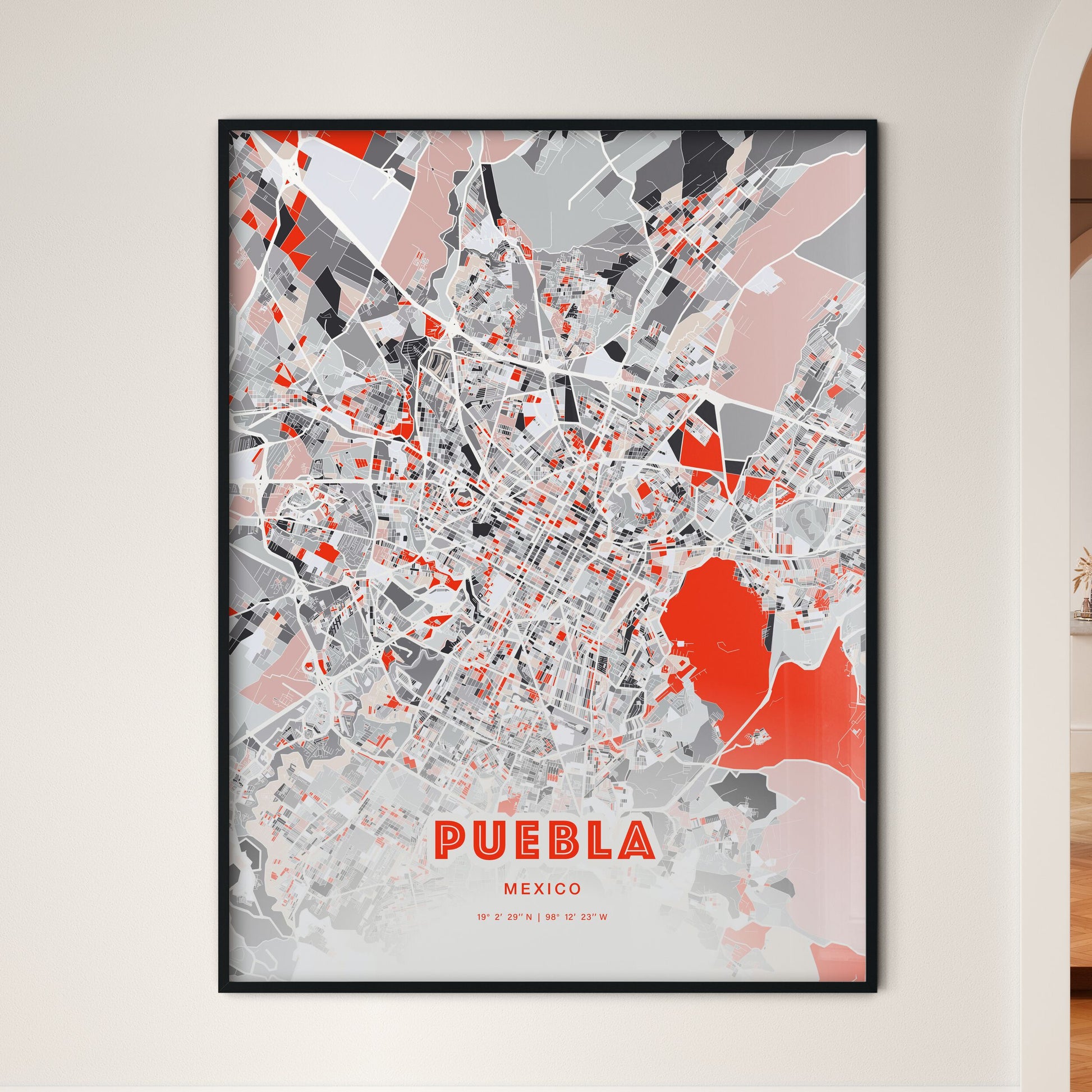 Colorful Puebla Mexico Fine Art Map Modern Expressive