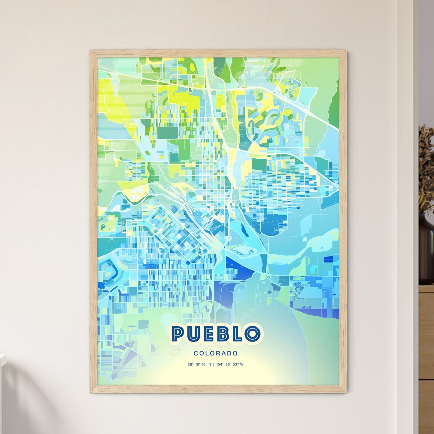 Colorful Pueblo Colorado Fine Art Map Cool Blue