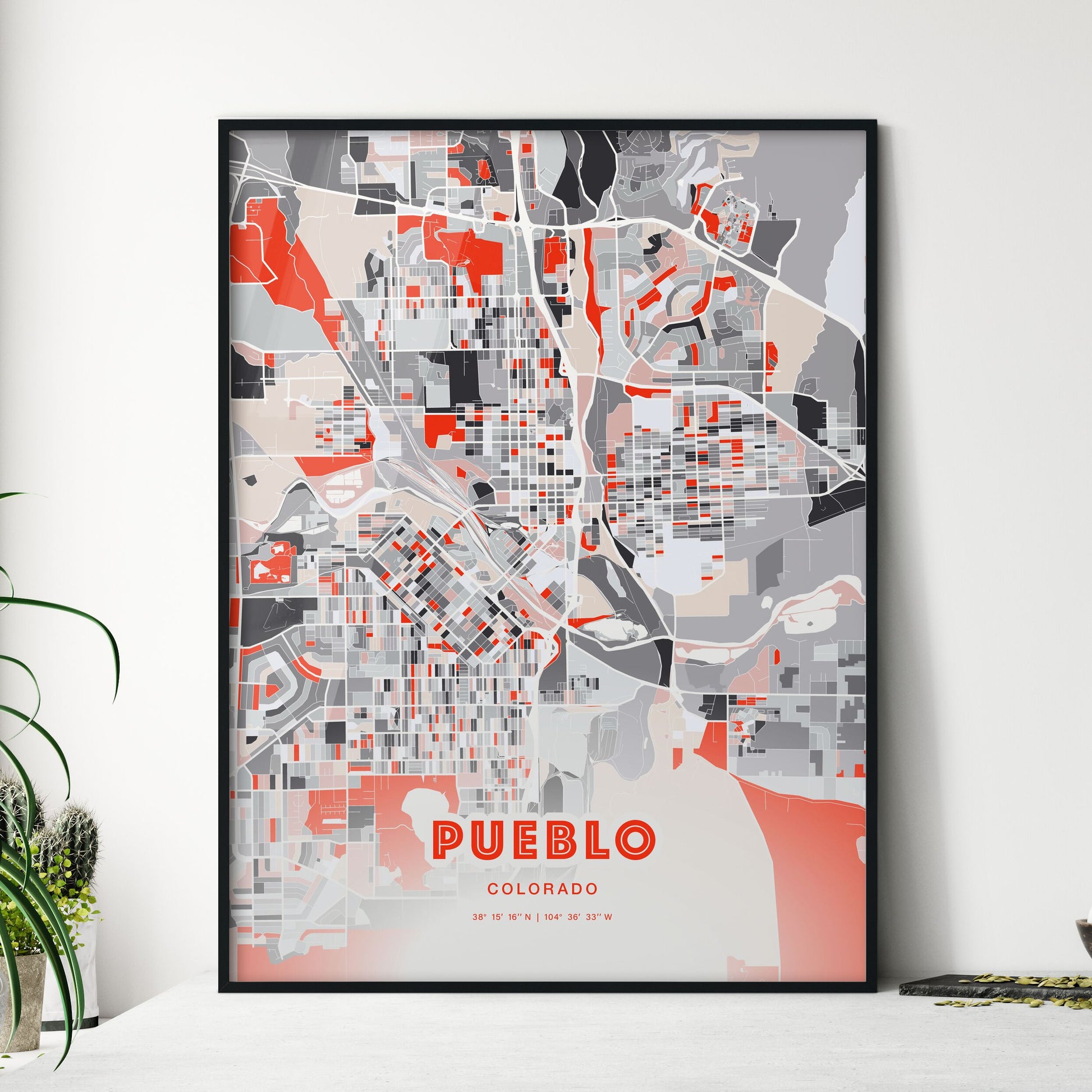 Colorful Pueblo Colorado Fine Art Map Modern Expressive
