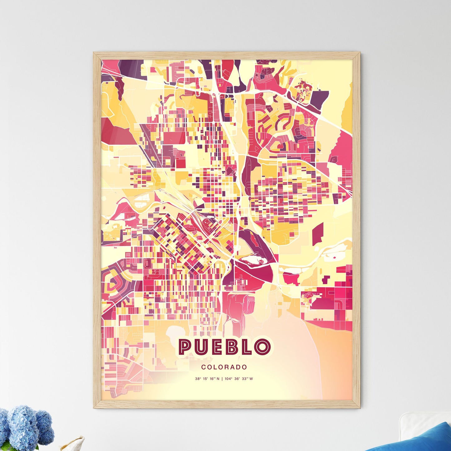 Colorful Pueblo Colorado Fine Art Map Hot Red