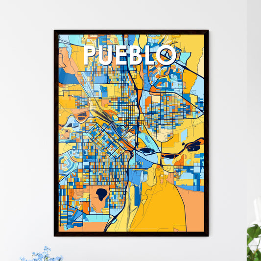 PUEBLO COLORADO Vibrant Colorful Art Map Poster Blue Orange