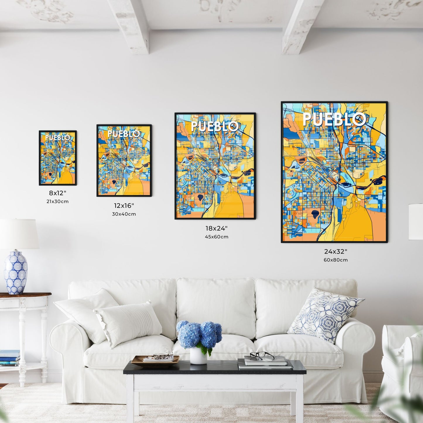 PUEBLO COLORADO Vibrant Colorful Art Map Poster Blue Orange