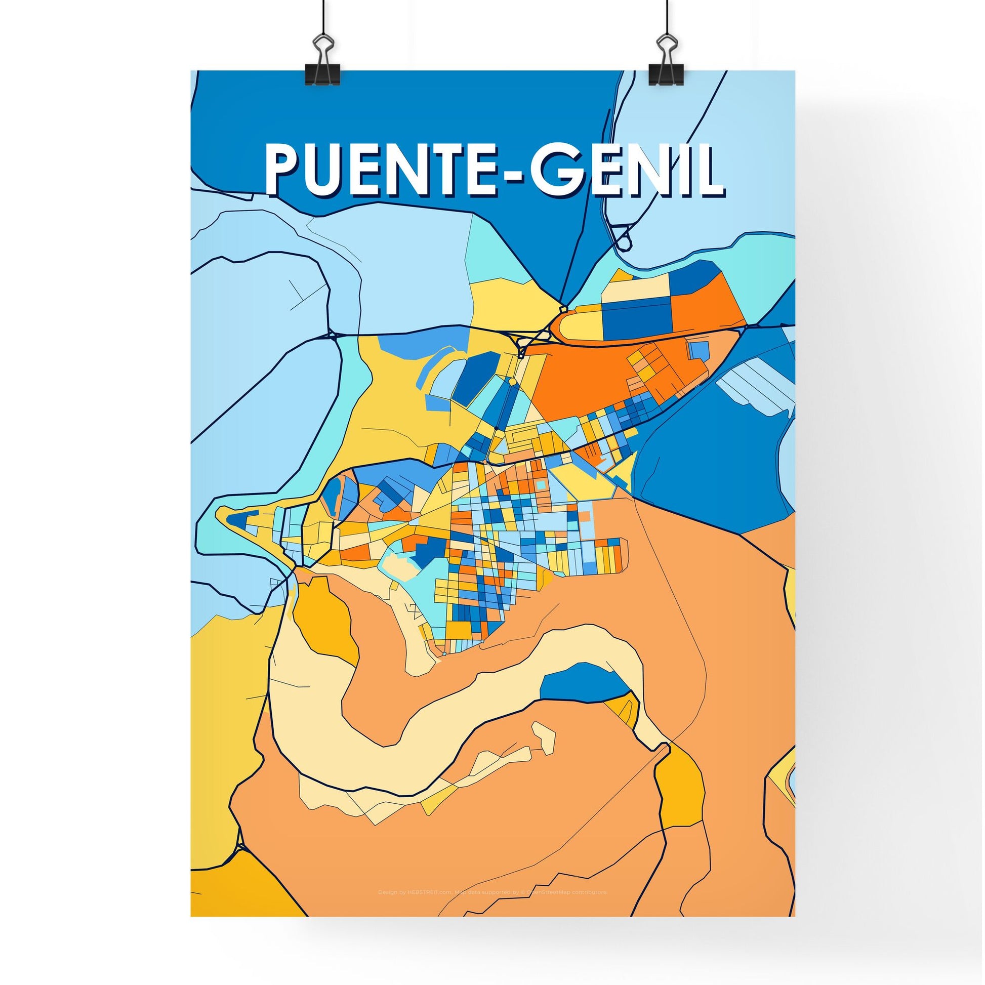 PUENTE-GENIL SPAIN Vibrant Colorful Art Map Poster Blue Orange