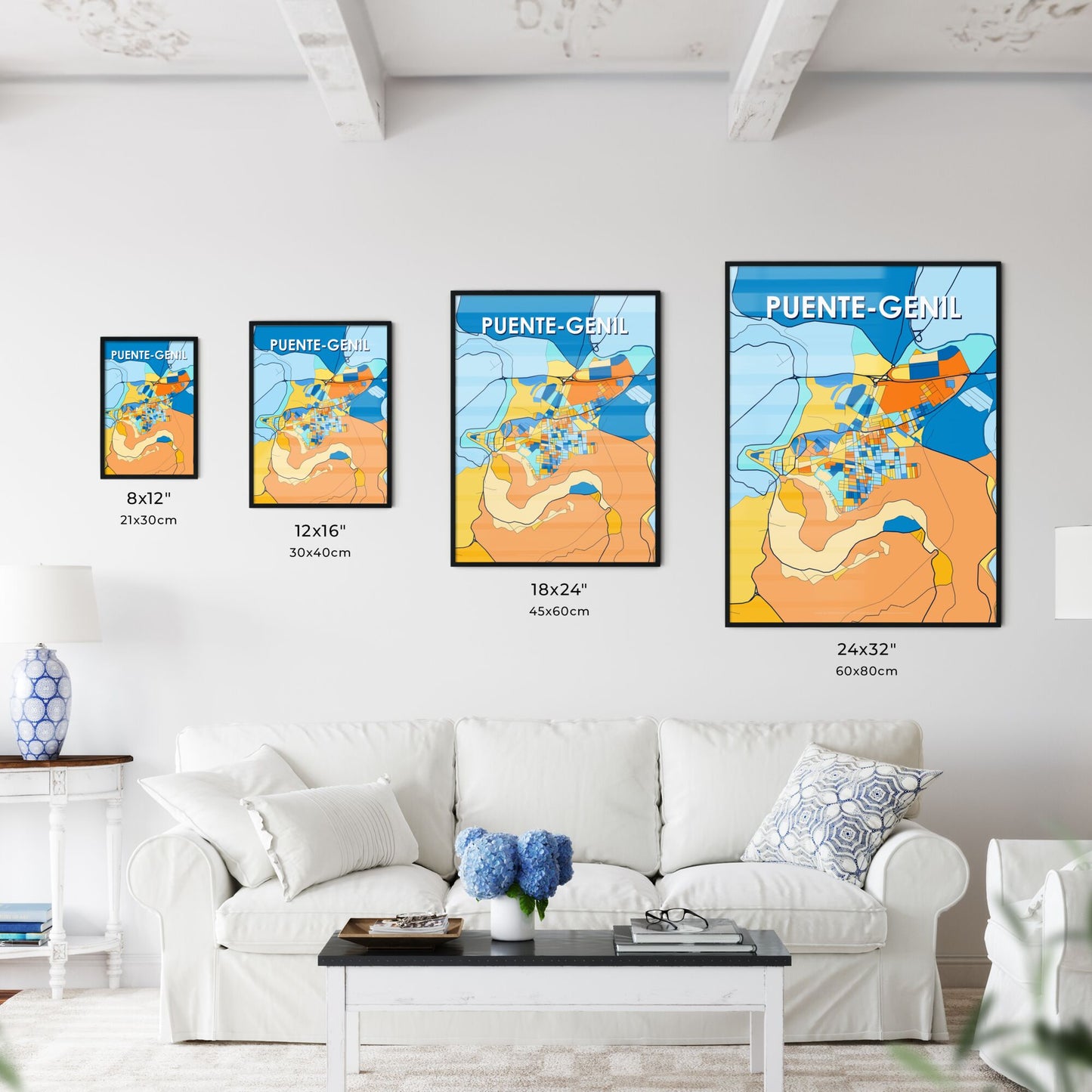 PUENTE-GENIL SPAIN Vibrant Colorful Art Map Poster Blue Orange