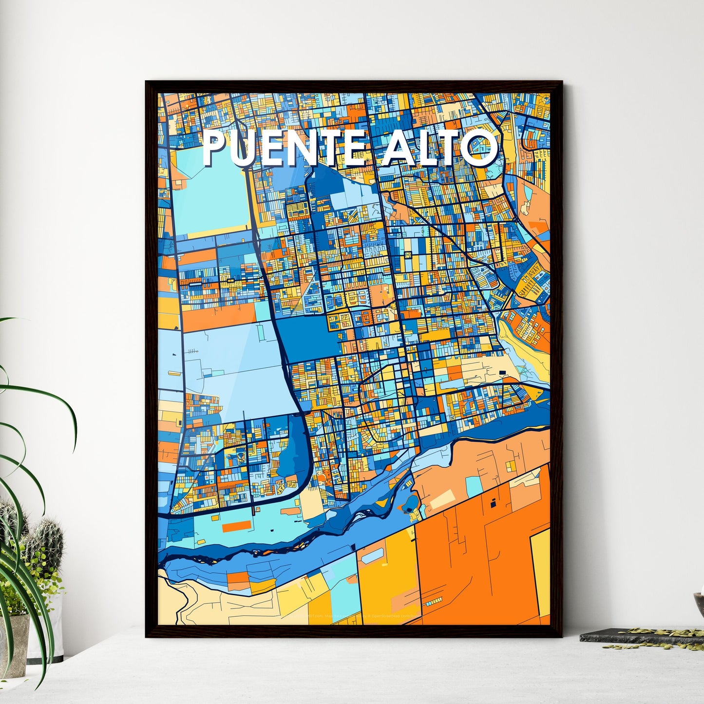 PUENTE ALTO CHILE Vibrant Colorful Art Map Poster Blue Orange