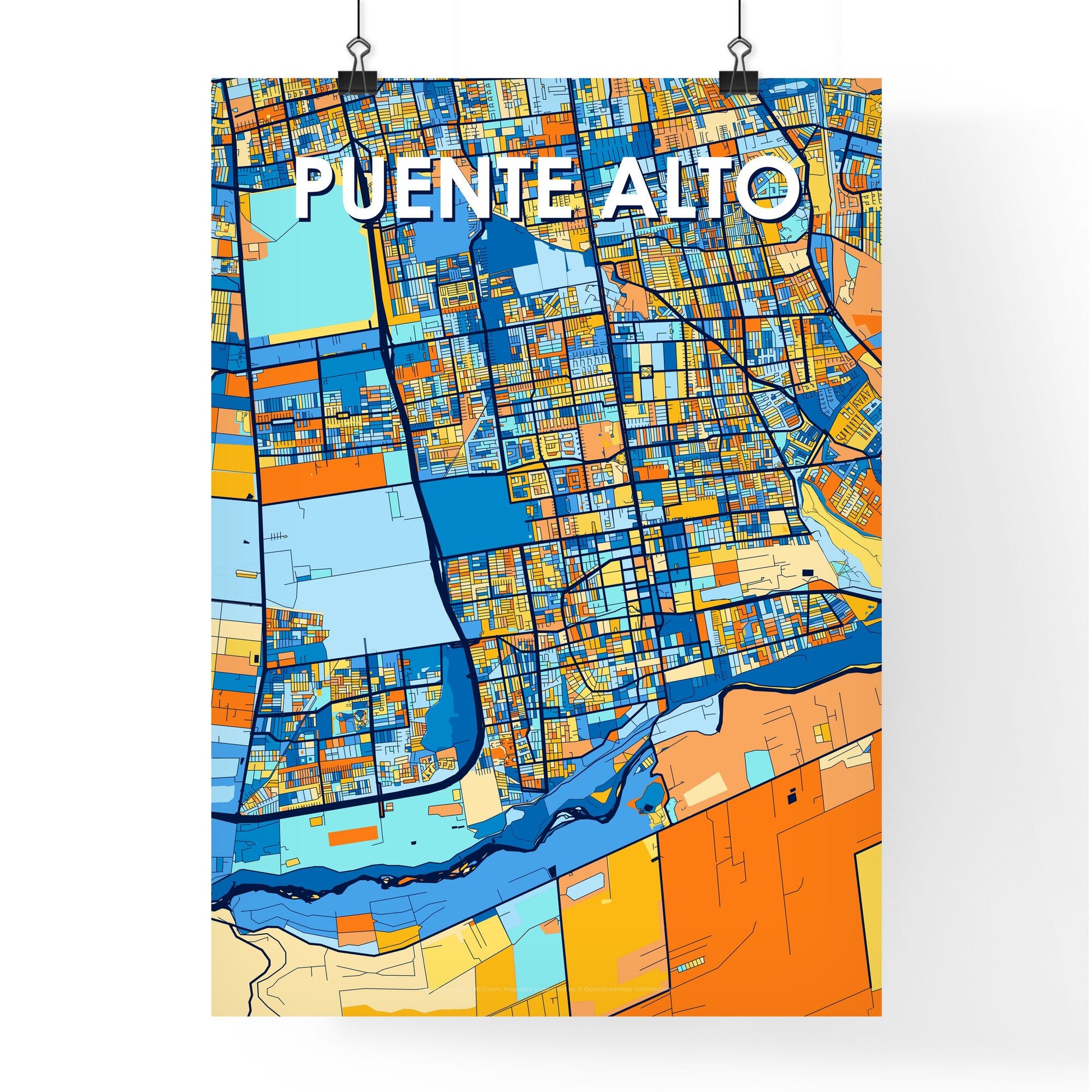 PUENTE ALTO CHILE Vibrant Colorful Art Map Poster Blue Orange