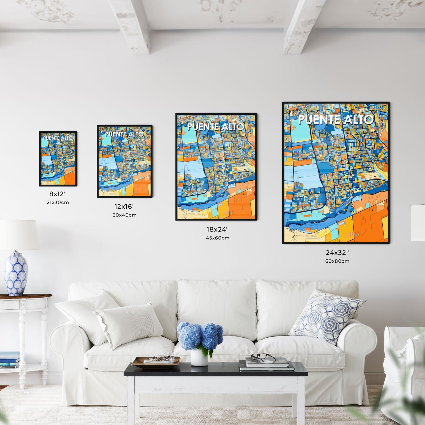 PUENTE ALTO CHILE Vibrant Colorful Art Map Poster Blue Orange