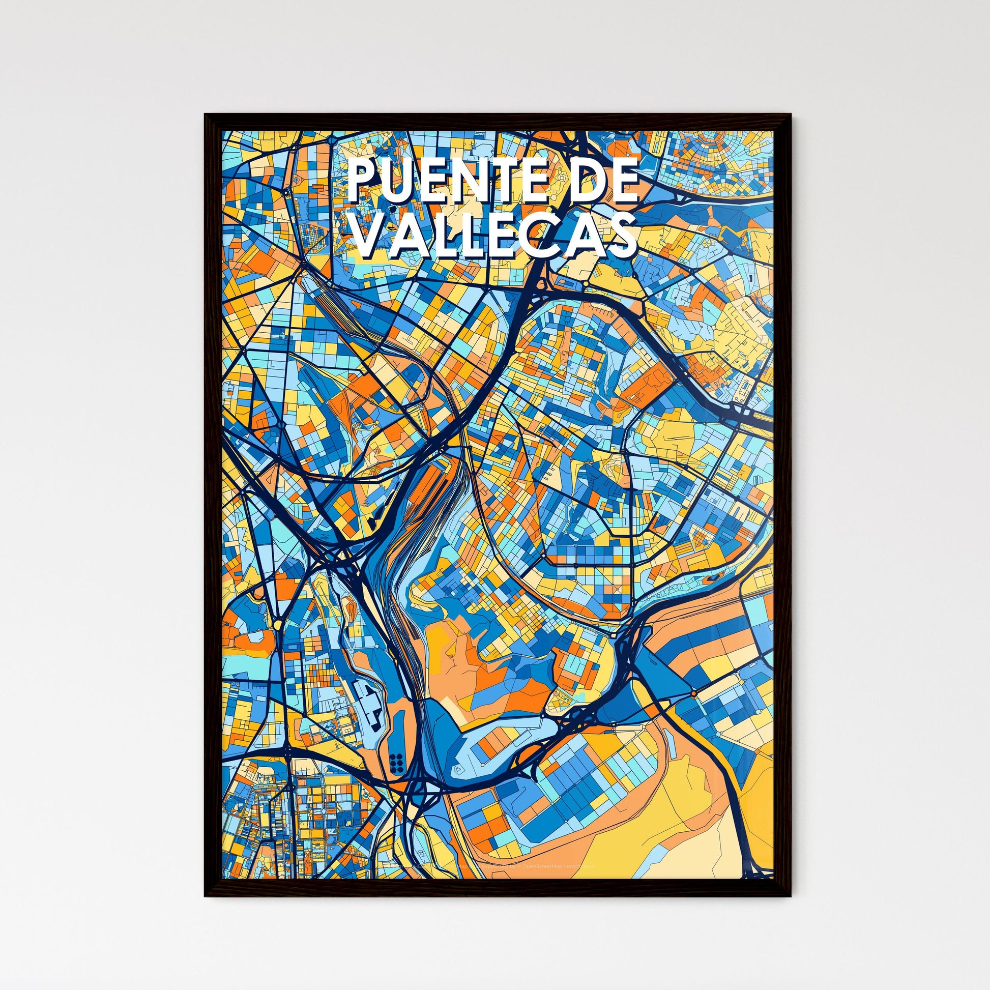 PUENTE DE VALLECAS SPAIN Vibrant Colorful Art Map Poster Blue Orange