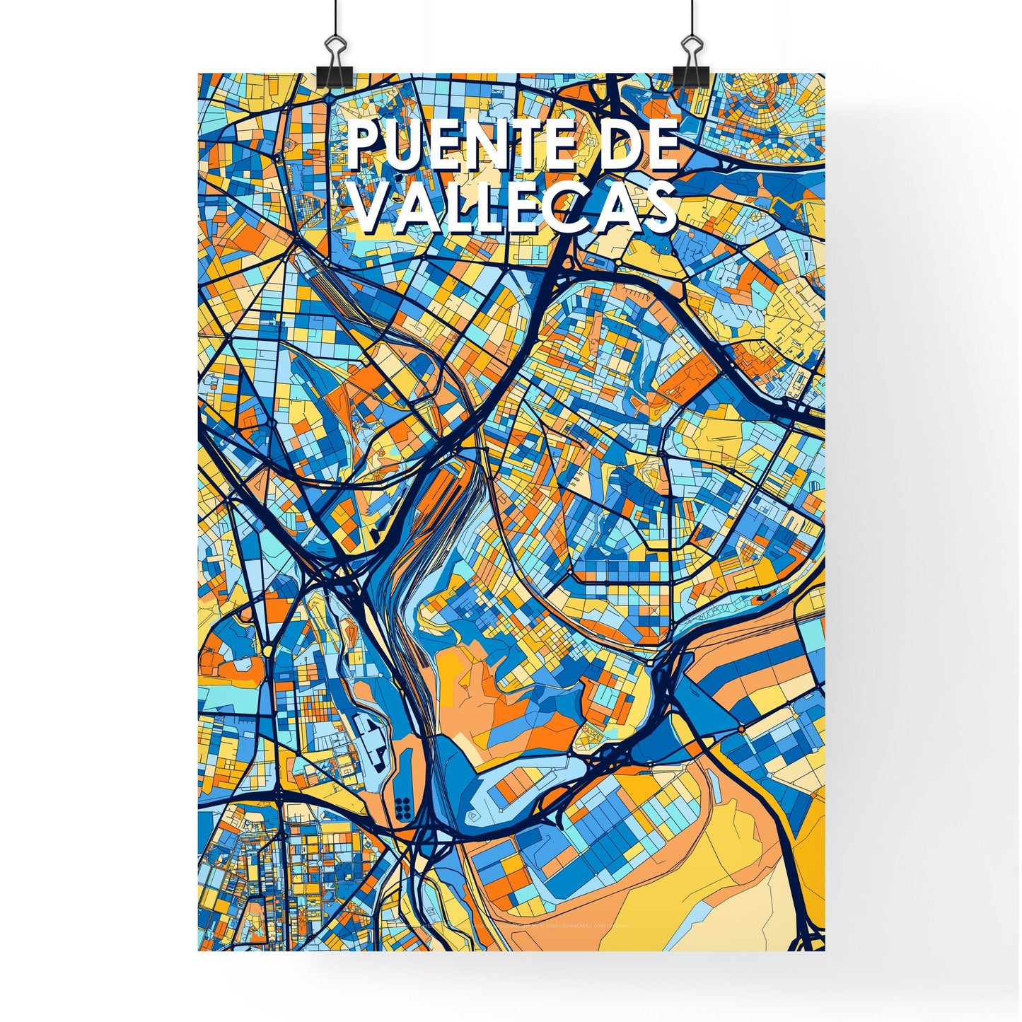 PUENTE DE VALLECAS SPAIN Vibrant Colorful Art Map Poster Blue Orange