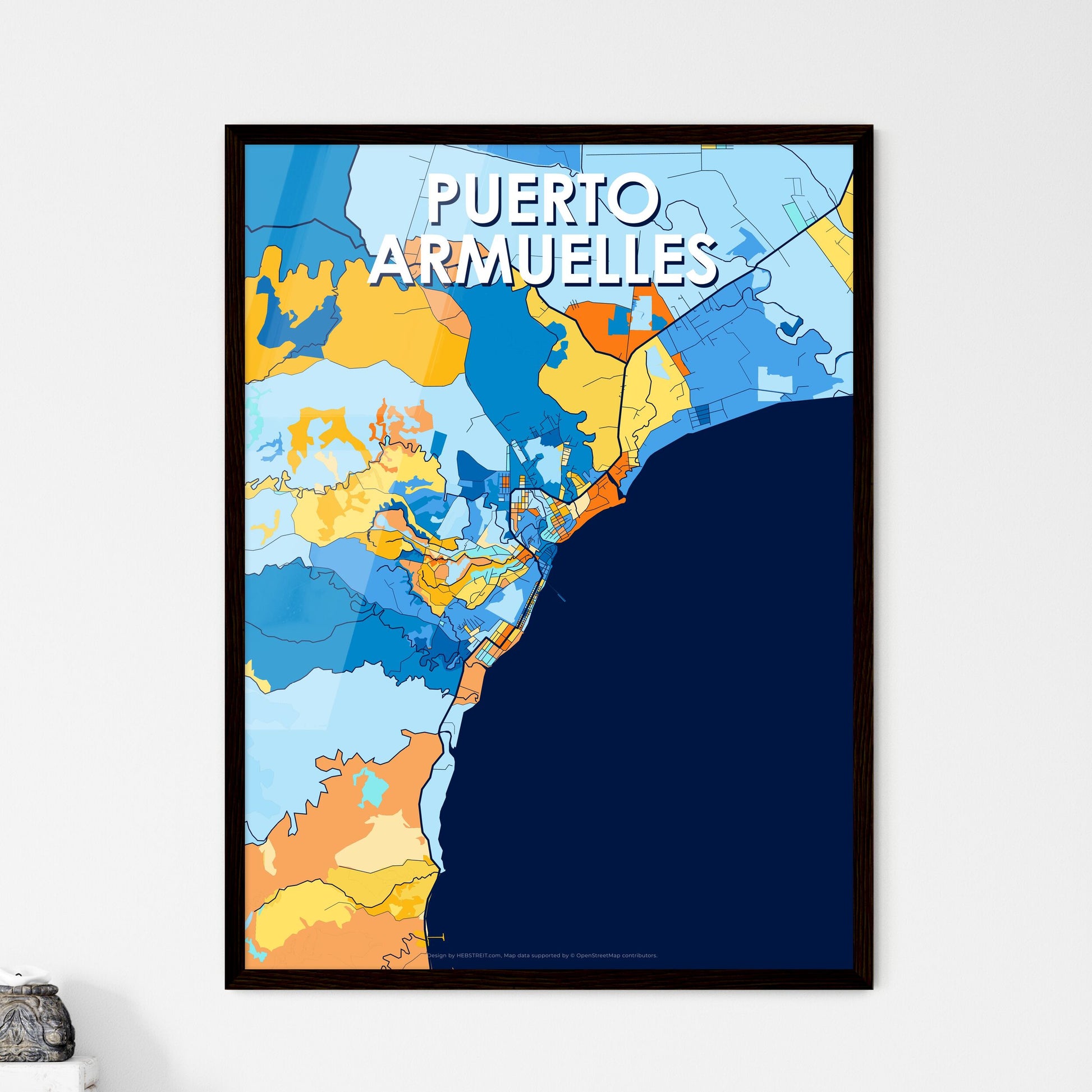 PUERTO ARMUELLES PANAMA Vibrant Colorful Art Map Poster Blue Orange