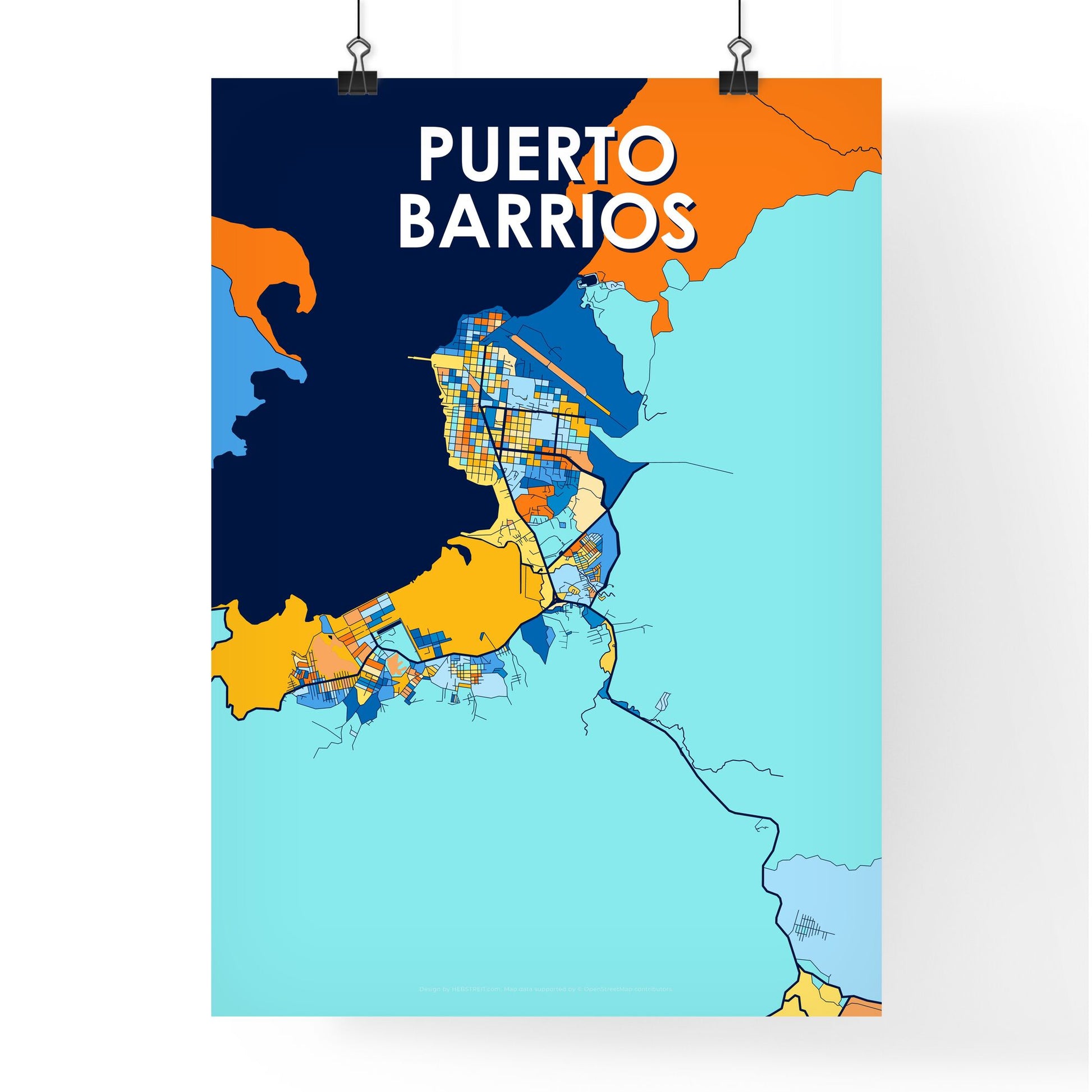 PUERTO BARRIOS GUATEMALA Vibrant Colorful Art Map Poster Blue Orange