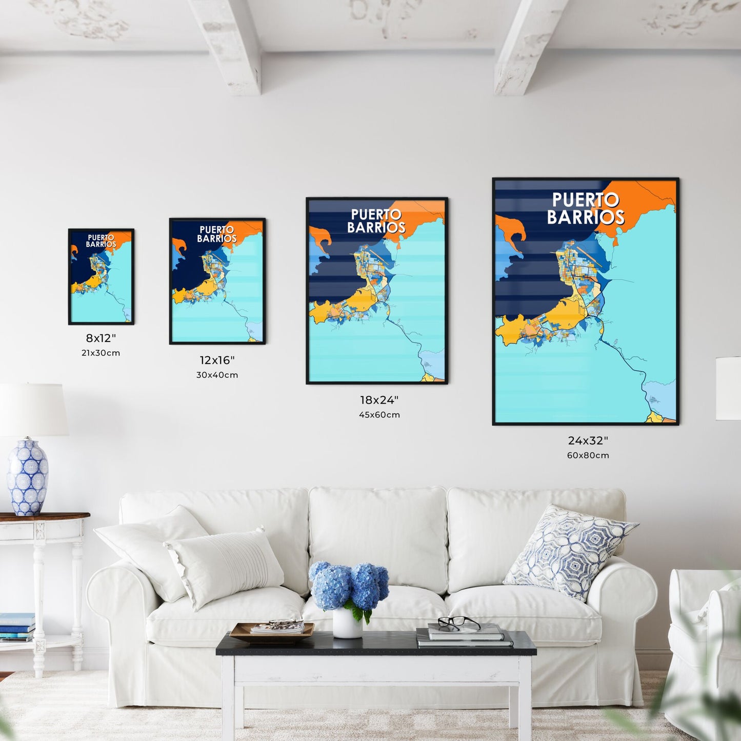 PUERTO BARRIOS GUATEMALA Vibrant Colorful Art Map Poster Blue Orange