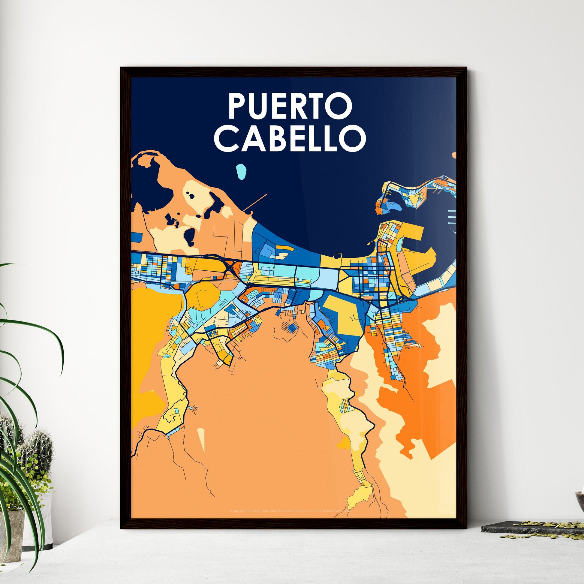 PUERTO CABELLO VENEZUELA Vibrant Colorful Art Map Poster Blue Orange