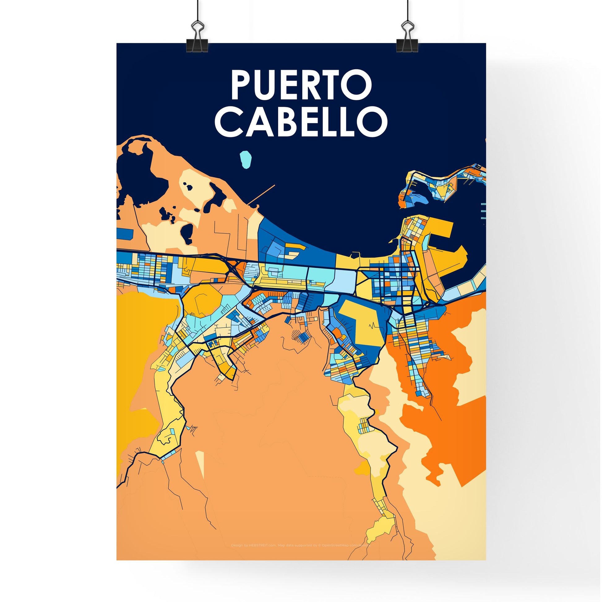 PUERTO CABELLO VENEZUELA Vibrant Colorful Art Map Poster Blue Orange